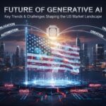 Illustration representing the future of generative AI in the United States, highlighting emerging trends, ethical challenges, and market growth across industries.