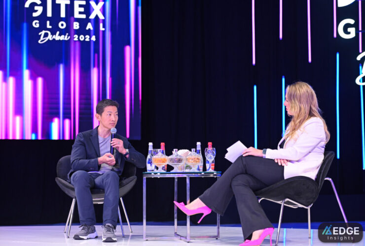 Peng Xiao, Group CEO of G42, delivering insights on AI innovation and global technology leadership.