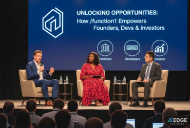 Networking and collaboration scene highlighting founders, developers, and investors connecting beyond a tech conference, representing opportunities unlocked by Function1.