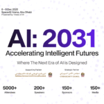 Futuristic AI concept showcasing “AI 2031: Accelerating Intelligent Futures” — glowing neural patterns, data streams, and sleek digital typography symbolizing innovation and advanced intelligence.