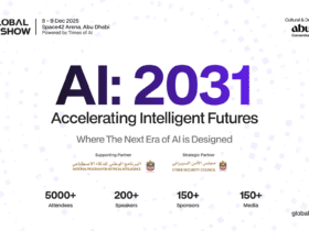 Futuristic AI concept showcasing “AI 2031: Accelerating Intelligent Futures” — glowing neural patterns, data streams, and sleek digital typography symbolizing innovation and advanced intelligence.