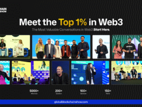 Global Blockchain Show 2025 announcement banner encouraging viewers to block their dates for the VAP Group–hosted event in Abu Dhabi.