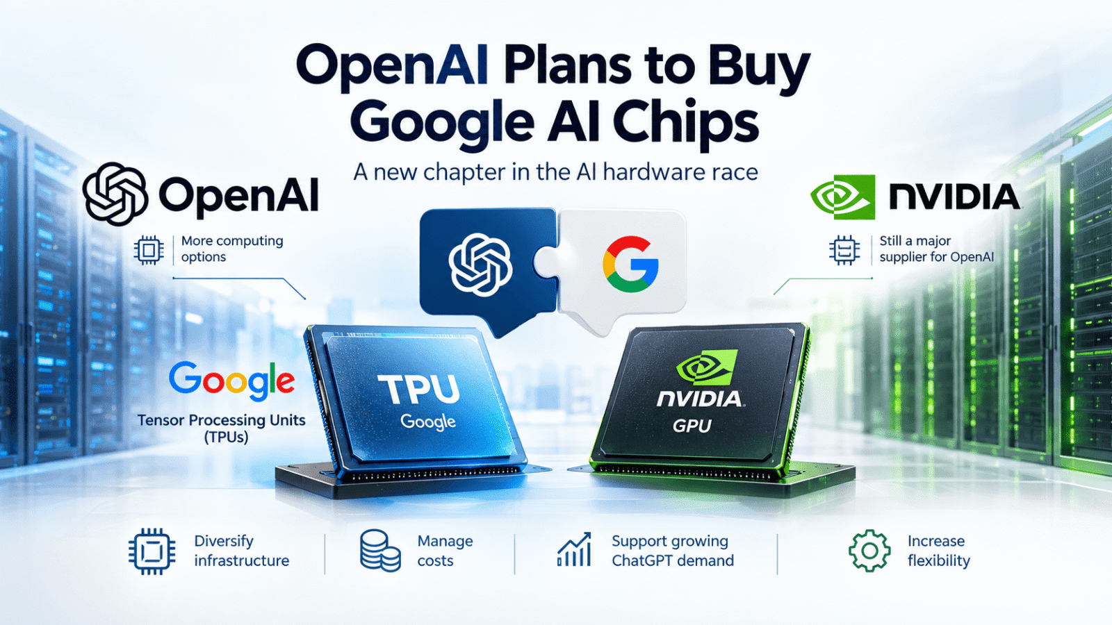 OpenAI plans to buy Google AI chips, comparing Google TPUs and NVIDIA GPUs in AI infrastructure.