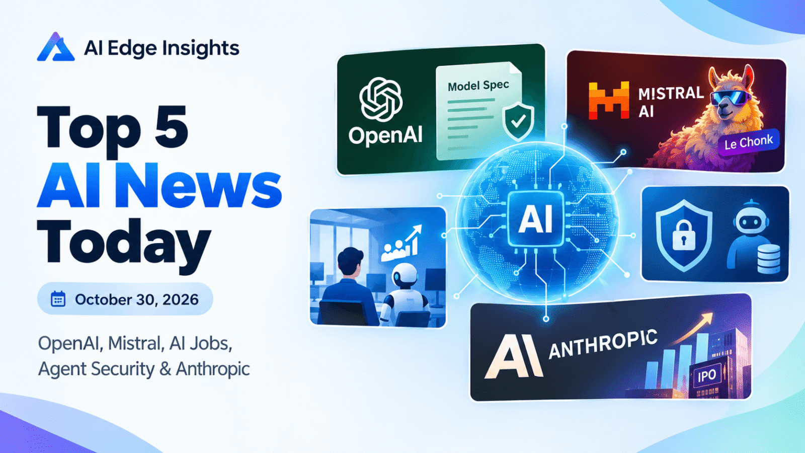 Top 5 AI news October 30, 2026 featuring OpenAI, Mistral AI, AI jobs, agent security and Anthropic IPO.
