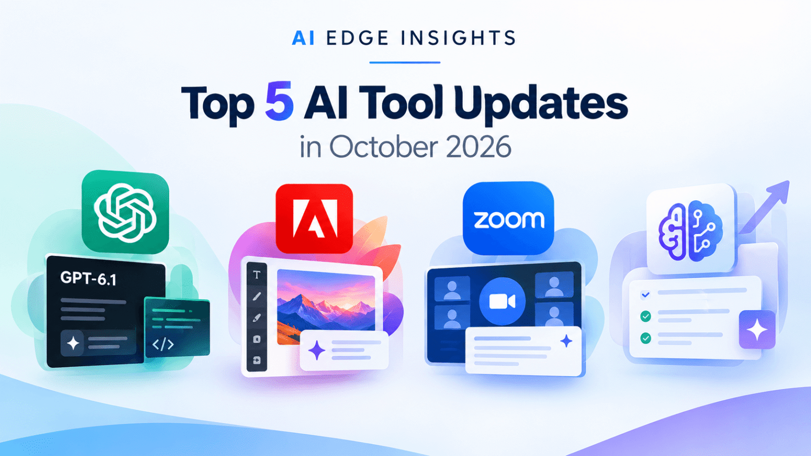 Top AI tool updates in October 2026 featuring OpenAI, Adobe, Zoom, and AI productivity tools.