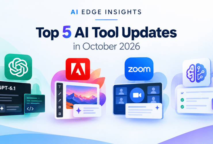 Top AI tool updates in October 2026 featuring OpenAI, Adobe, Zoom, and AI productivity tools.