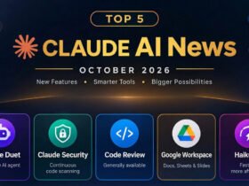 Top 5 Claude AI updates in October 2026 featuring Claude Duet, Claude Security, Code Review, Google Workspace, and Haiku 5.5.